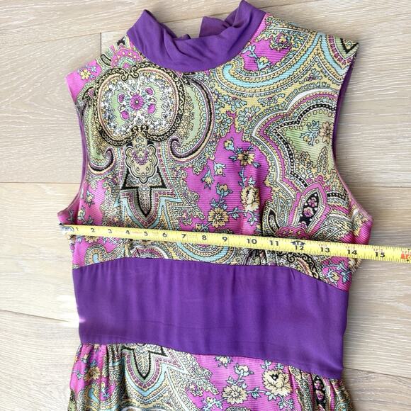 Vintage 60’s Paisley High Neck Psychedelic Maxi Dress Top Party Funky Mod - Picture 9 of 10